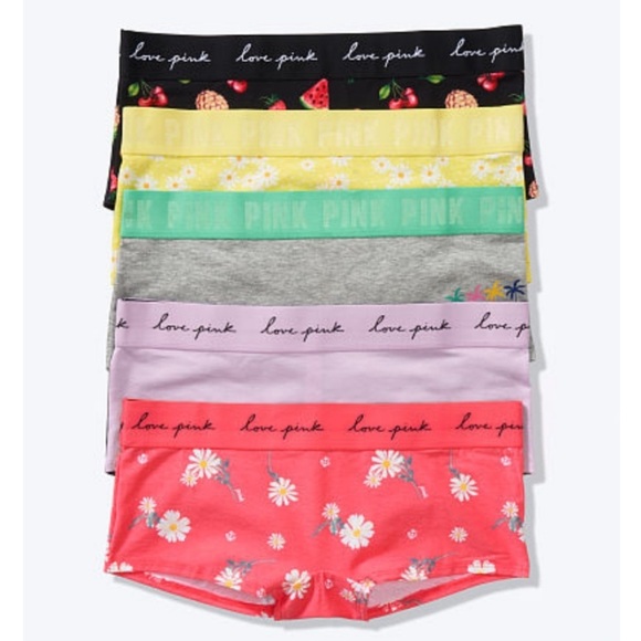 Victoria’s Secret PINK 5-Pack cotton Boyshort bundle Pink panties floral shortie - Picture 1 of 3